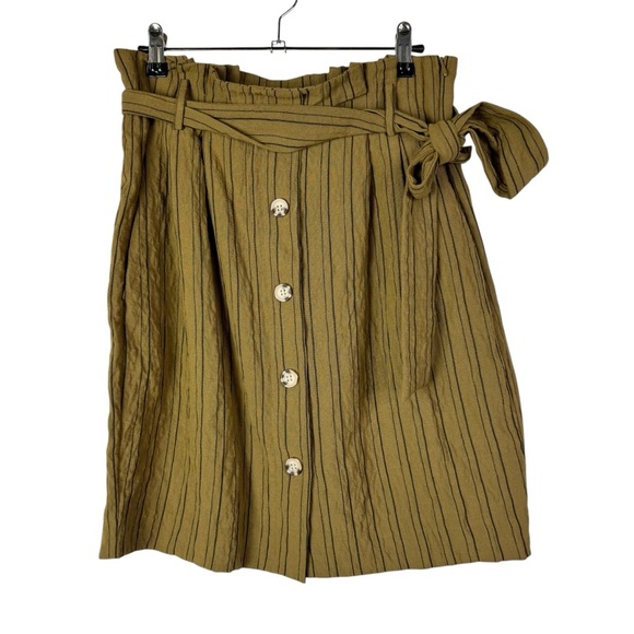 H&M Brown Stripe Button Front Paperbag Skirt 8 - Picture 2 of 6